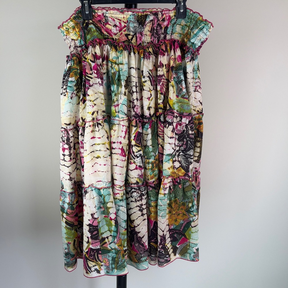 Chaudry KC Convertible Smocked Tiered‎ Boho Midi Dress / Maxi Skirt Small
